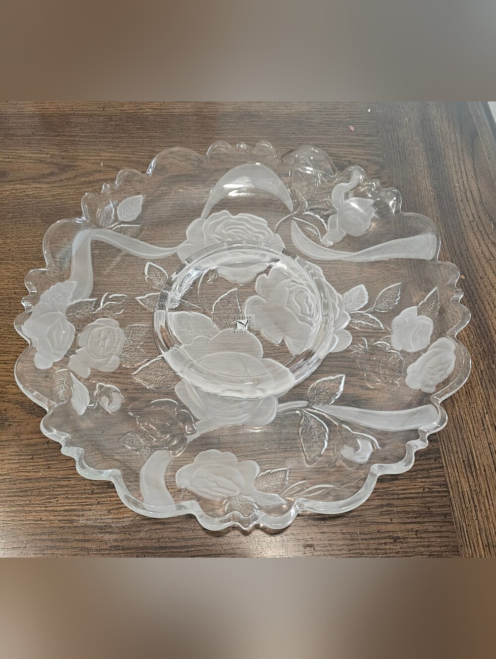 Vintage Laura Glass Japan Winter Rose Dip Serving Platter